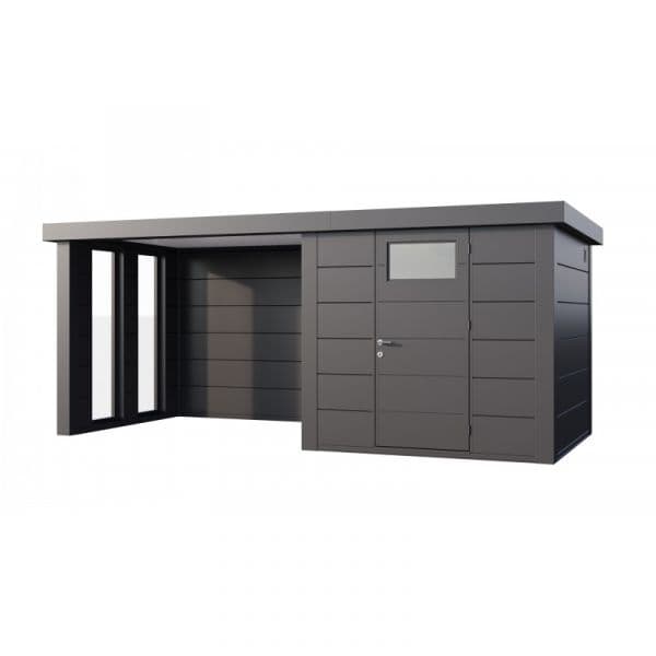 Telluria Abrigo de Jardim Metálico NH4 com Apoio e Janelas à Esquerda Antracite (238 x 238) + (284 x 238) Aço Galvanizado