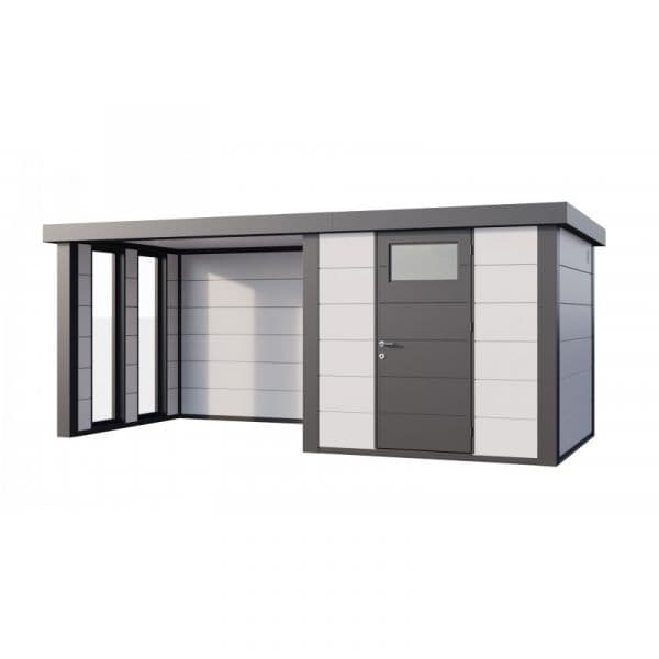 Telluria Abrigo de Jardim Metálico NH4 com Apoio e Janelas à Esquerda Branco (238 x 238) + (284 x 238) Aço Galvanizado