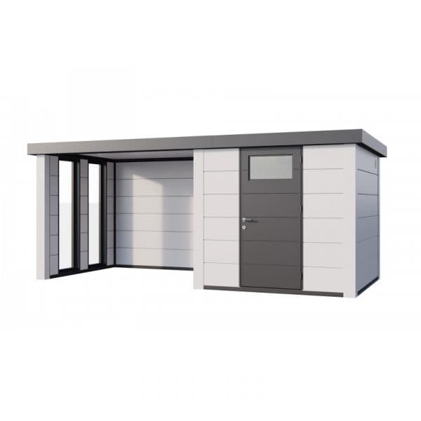 Telluria Abrigo de Jardim Metálico NH4 com Apoio e Janelas à Esquerda Branco / Branco (238 x 238) + (284 x 238) Aço Galvanizado