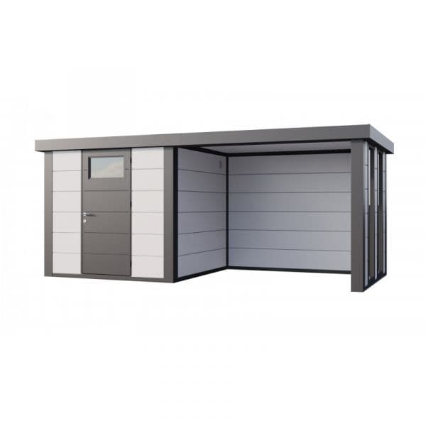 Telluria Abrigo de Jardim Metálico NH4 com Apoio e Janelas à Direita Branco (238 x 238) + (284 x 238) Aço Galvanizado