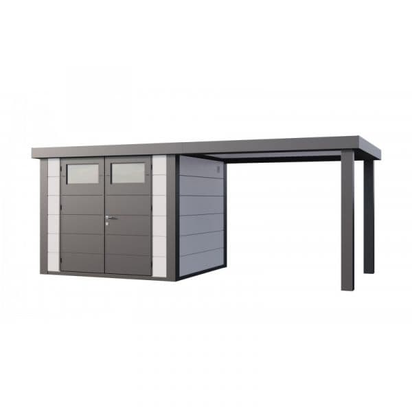 Telluria Abrigo de Jardim Metálico NH6 com Apoio Aberto Grande à Direita Branco (268 x 238) + (284 x 238) Aço Galvanizado