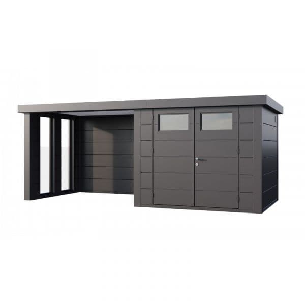 Telluria Abrigo de Jardim Metálico NH6 com Apoio e Janelas à Esquerda Antracite (268 x 238) + (284 x 238) Aço Galvanizado