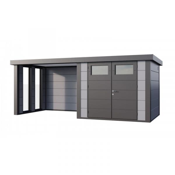 Telluria Abrigo de Jardim Metálico NH6 com Apoio e Janelas à Esquerda Cinza Claro (268 x 238) + (284 x 238) Aço Galvanizado