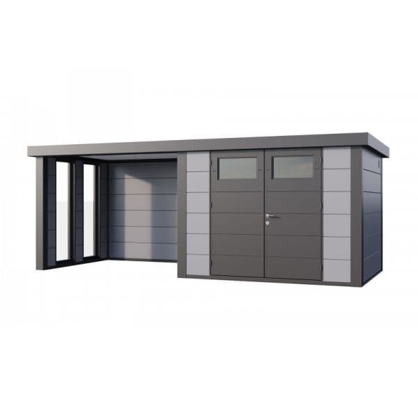 Telluria Abrigo de Jardim Metálico NH7 com Apoio e Janelas à Esquerda Cinza Claro (298 x 238) + (284 x 238) Aço Galvanizado