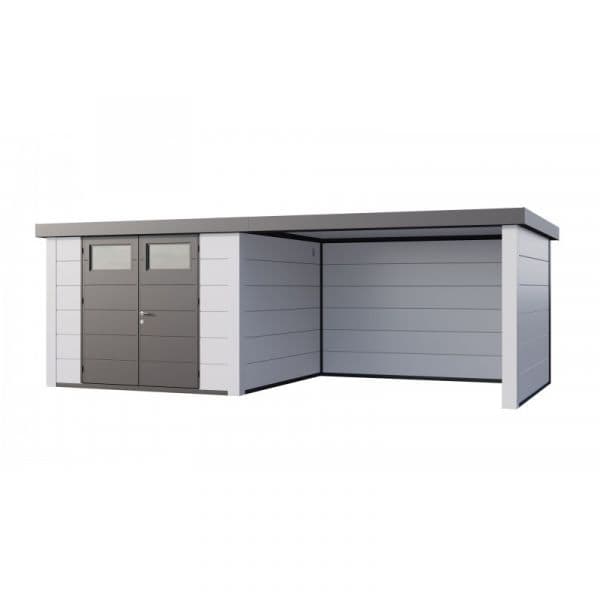 Telluria Abrigo de Jardim Metálico NH8 com Apoio Grande à Direita Branco / Branco (298 x 298) + (344 x 298) Aço Galvanizado