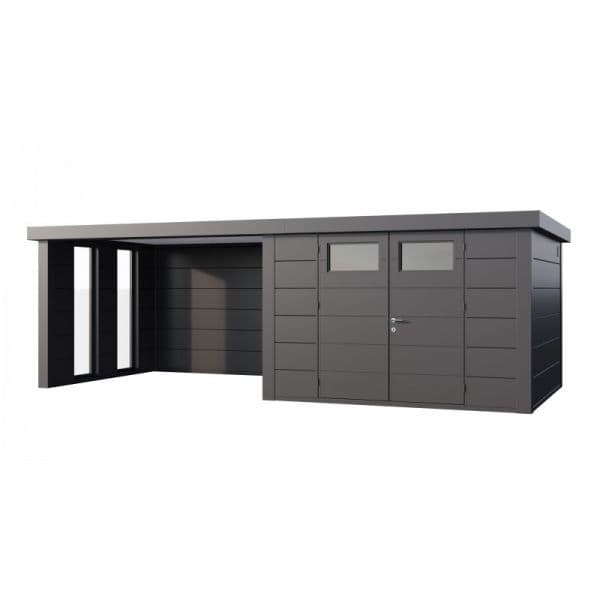 Telluria Abrigo de Jardim Metálico NH8 com Apoio Grande e Janelas à Esquerda Antracite (298 x 298) + (344 x 298) Aço Galvanizado