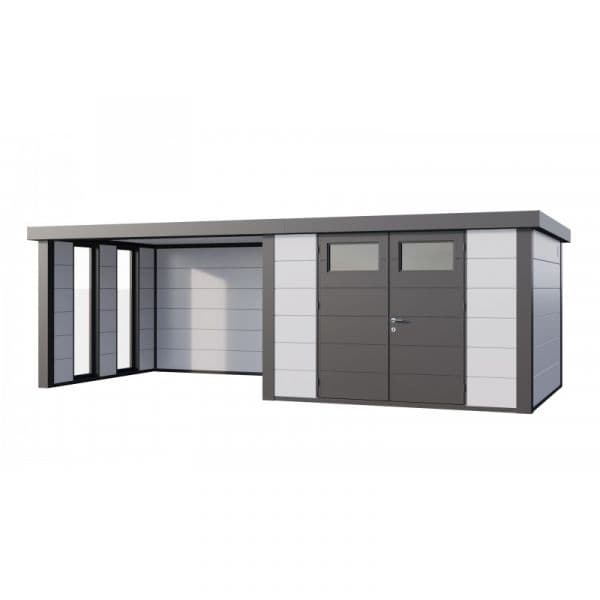 Telluria Abrigo de Jardim Metálico NH8 com Apoio Grande e Janelas à Esquerda Branco (298 x 298) + (344 x 298) Aço Galvanizado