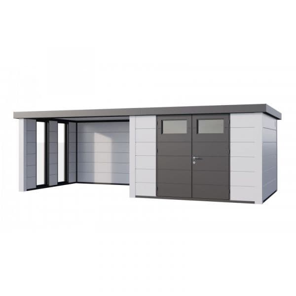 Telluria Abrigo de Jardim Metálico NH8 com Apoio Grande e Janelas à Esquerda Branco / Branco (298 x 298) + (344 x 298) Aço Galvanizado