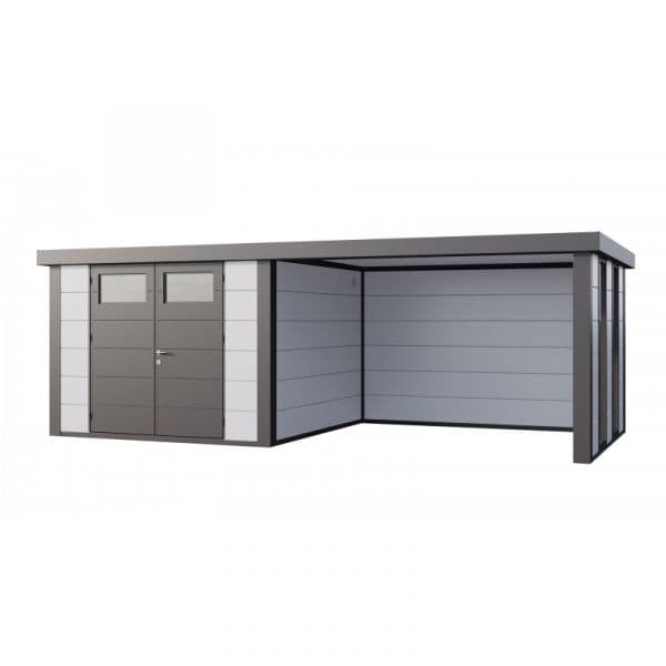 Telluria Abrigo de Jardim Metálico NH8 com Apoio Grande e Janelas à Direita Branco (298 x 298) + (344 x 298) Aço Galvanizado