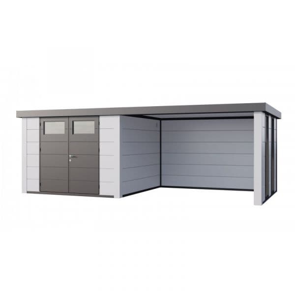 Telluria Abrigo de Jardim Metálico NH8 com Apoio Grande e Janelas à Direita Branco / Branco (298 x 298) + (344 x 298) Aço Galvanizado