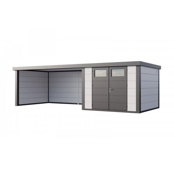 Telluria Abrigo de Jardim Metálico NH8 com Apoio Xl à Esquerda Branco (298 x 298) + (464 x 298) Aço Galvanizado