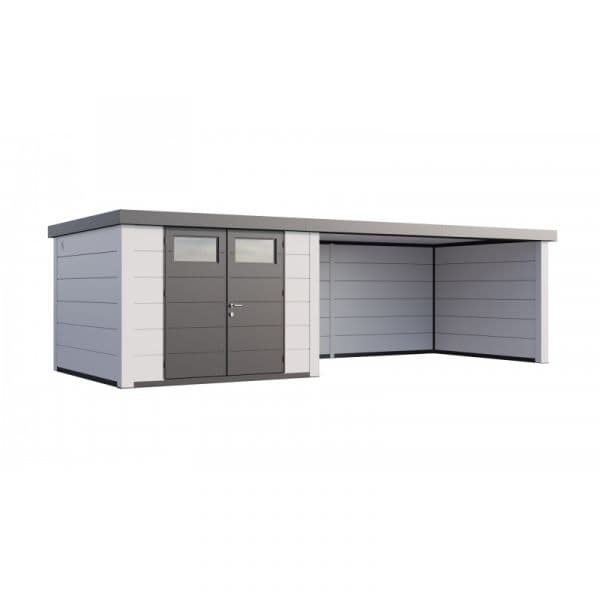 Telluria Abrigo de Jardim Metálico NH8 com Apoio Xl à Direita Branco / Branco (298 x 298) + (464 x 298) Aço Galvanizado