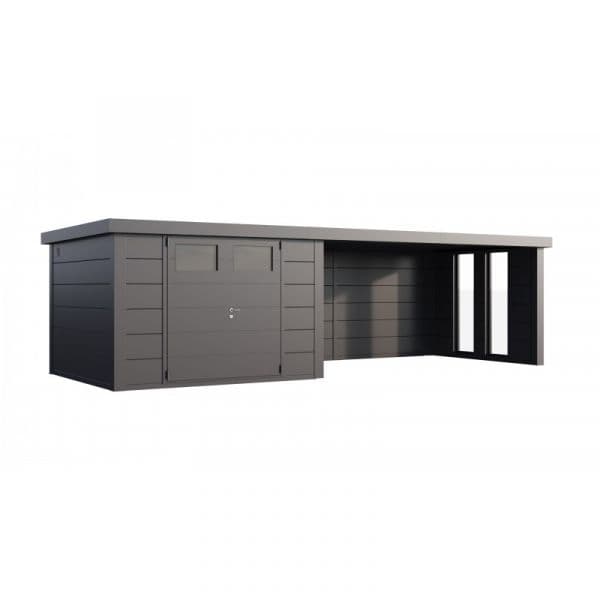 Telluria Abrigo de Jardim Metálico NH8 com Apoio Xl e Janelas à Direita Antracite (298 x 298) + (464 x 298) Aço Galvanizado