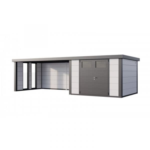 Telluria Abrigo de Jardim Metálico NH8 com Apoio Xl e Janelas à Esquerda Branco (298 x 298) + (464 x 298) Aço Galvanizado