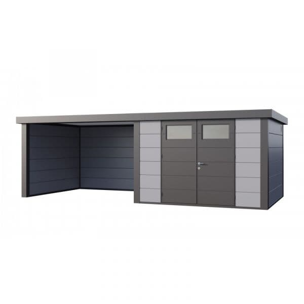 Telluria Abrigo de Jardim Metálico NH9 com Apoio Grande à Esquerda Cinza Claro (328 x 298) + (344 x 298) Aço Galvanizado