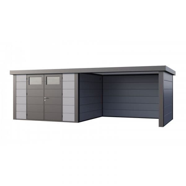 Telluria Abrigo de Jardim Metálico NH9 com Apoio Grande à Direita Cinza Claro (328 x 298) + (344 x 298) Aço Galvanizado