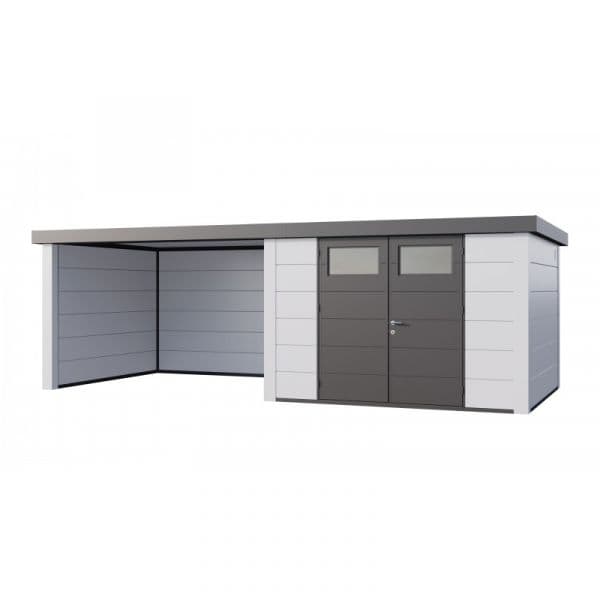 Telluria Abrigo de Jardim Metálico NH9 com Apoio Grande à Esquerda Branco / Branco (328 x 298) + (344 x 298) Aço Galvanizado