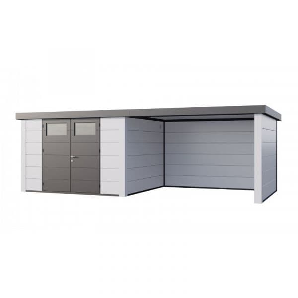 Telluria Abrigo de Jardim Metálico NH9 com Apoio Grande à Direita Branco / Branco (328 x 298) + (344 x 298) Aço Galvanizado