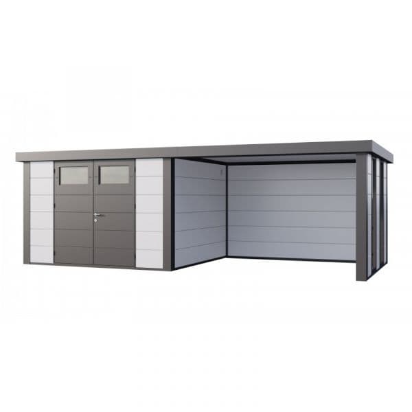 Telluria Abrigo de Jardim Metálico NH9 com Apoio Grande e Janelas à Direita Branco (328 x 298) + (344 x 298) Aço Galvanizado