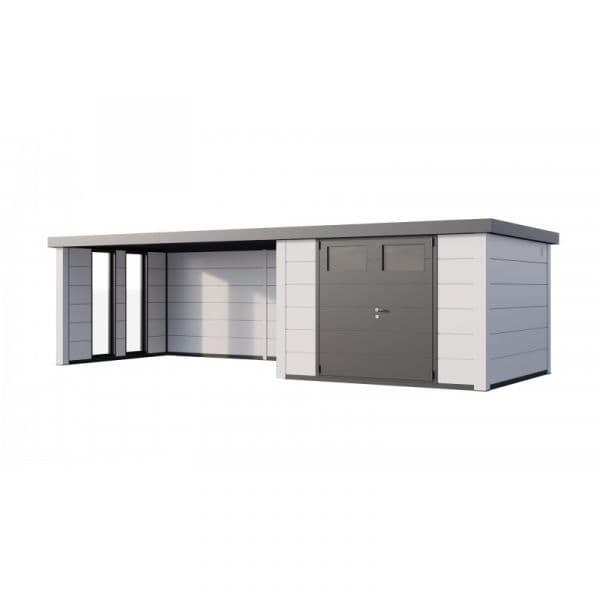 Telluria Abrigo de Jardim Metálico NH9 com Apoio Xl e Janelas à Esquerda Branco / Branco (328 x 298) + (464 x 298) Aço Galvanizado