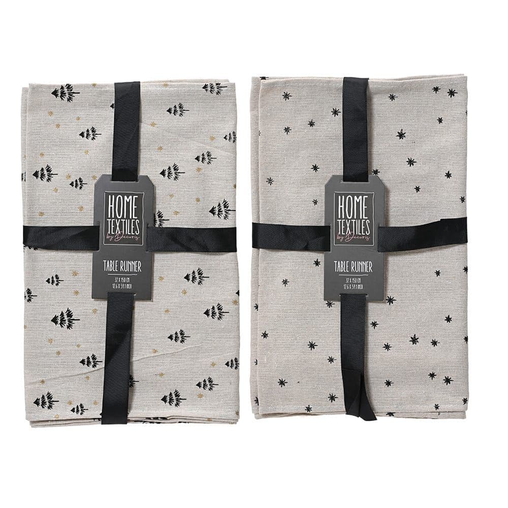 NAPEROM CINZENTO COM ESTAMPADOS PRETOS, 2 MODELOS, 32X0,5X150CM.
