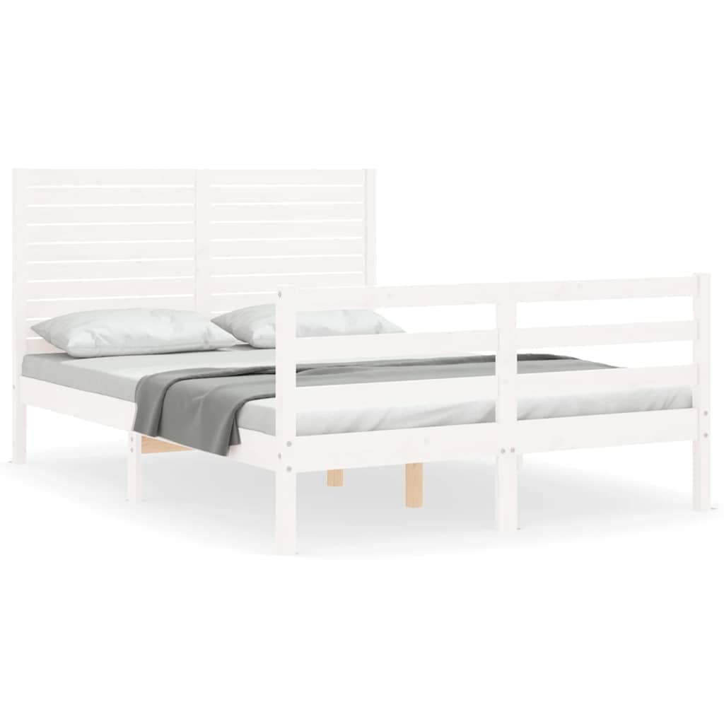 vidaXL Estrutura de cama com cabeceira 120x200cm madeira maciça branco