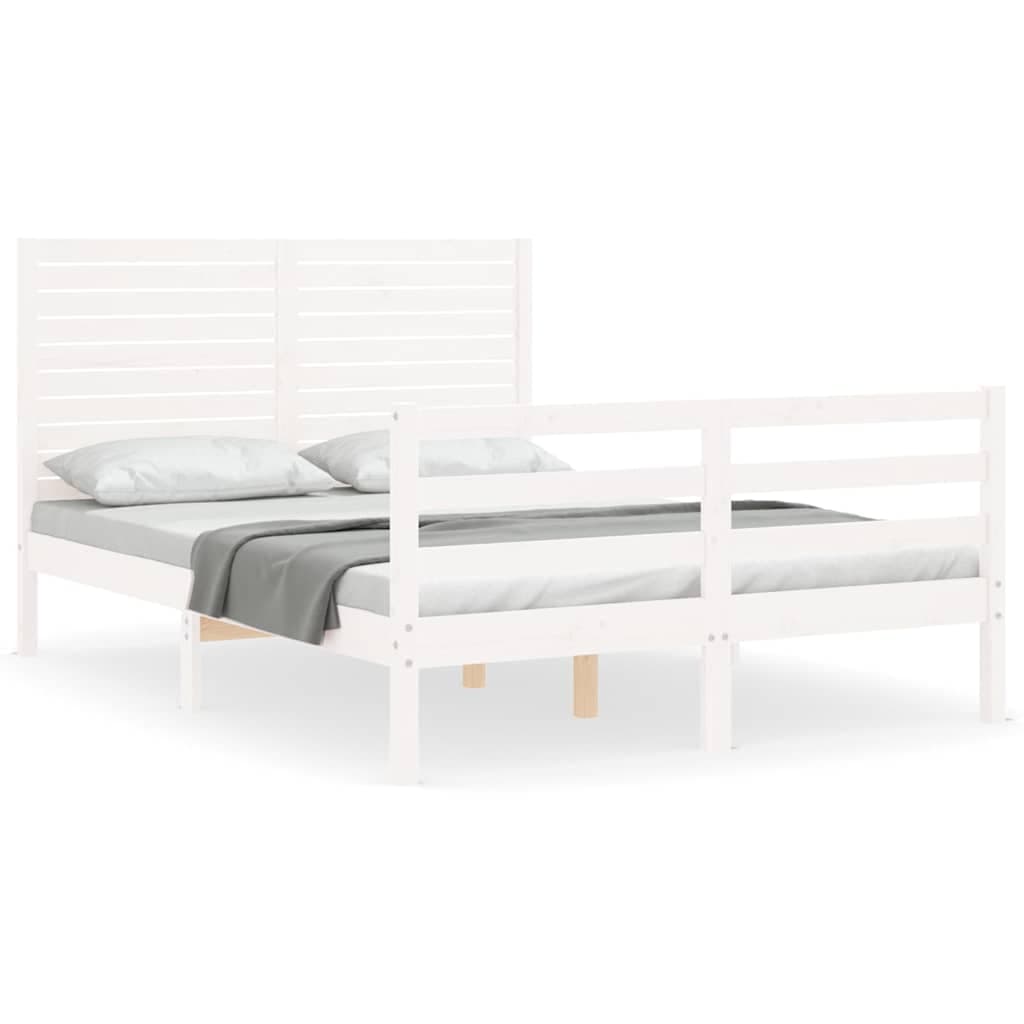 vidaXL Estrutura de cama com cabeceira 140x200cm madeira maciça branco