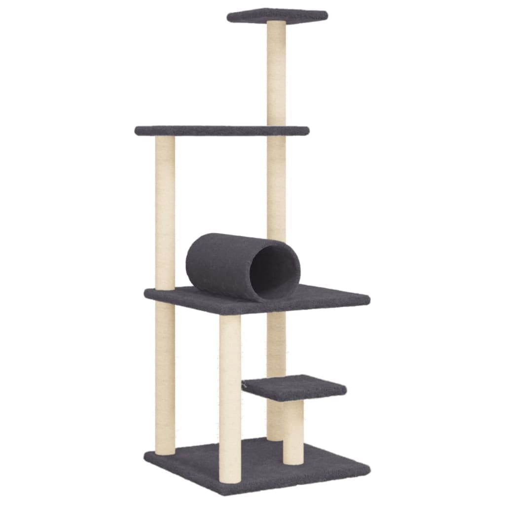 vidaXL Árvore p/ gatos c/ postes arranhadores sisal 136cm cinza-escuro