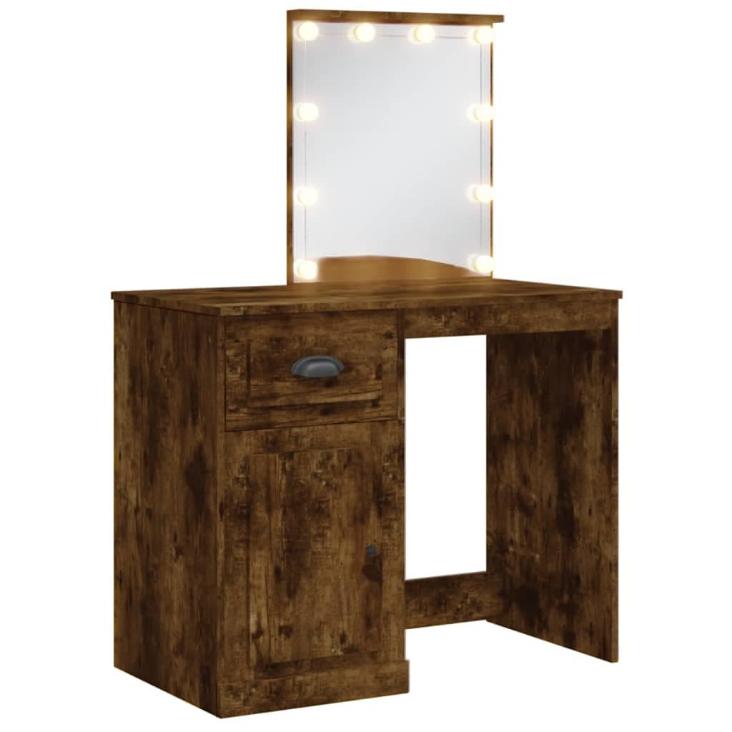 vidaXL Toucador com luzes LED 90x42x132,5 cm carvalho fumado