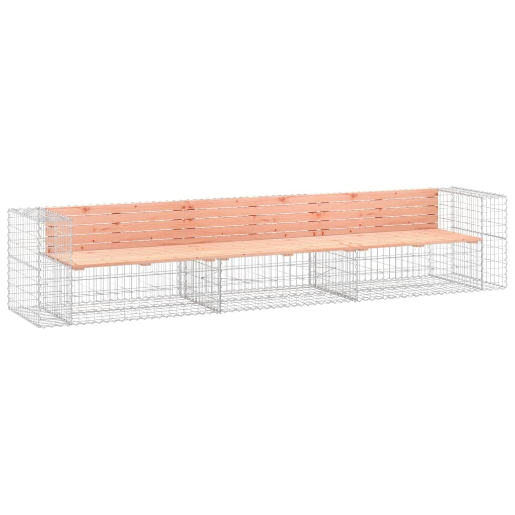 vidaXL Banco jardim design gabião 347x71x65,5cm madeira douglas maciça