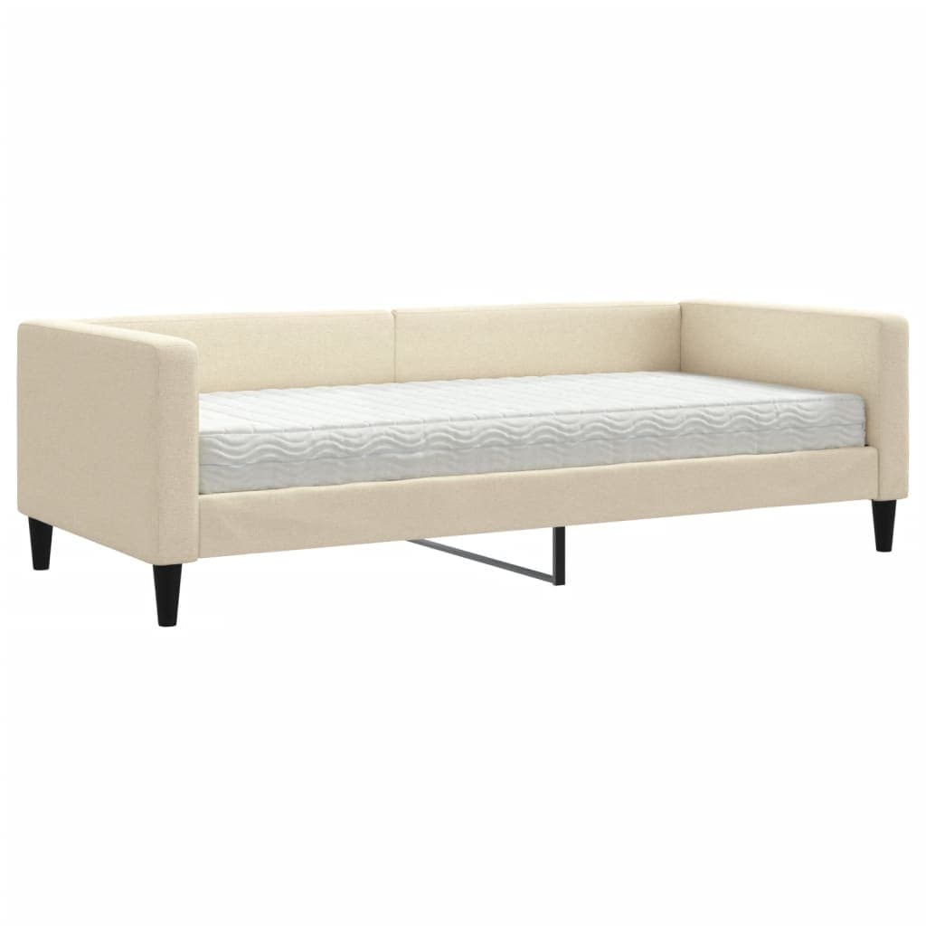 vidaXL Sofá-cama com colchão 90x200 cm tecido cor creme