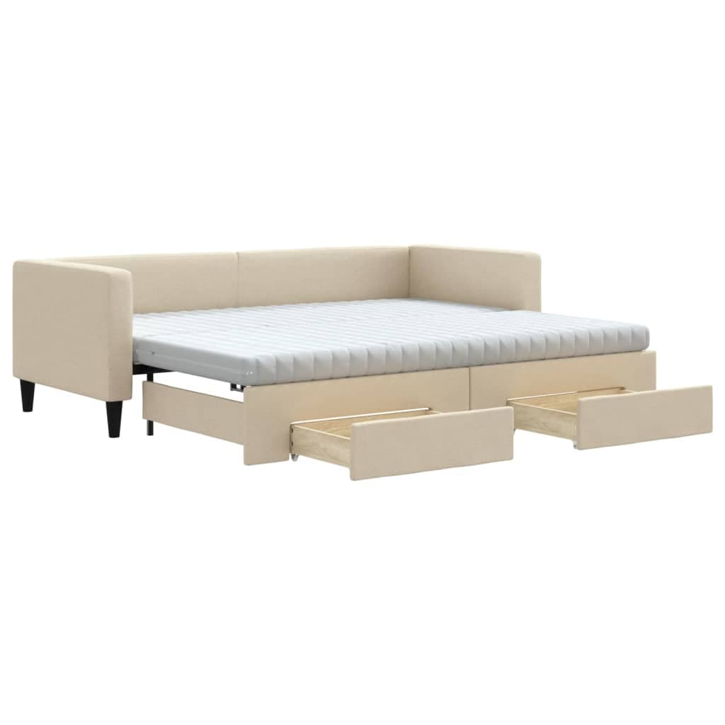vidaXL Sofá-cama com gavetão e gavetas 80x200 cm tecido cor creme