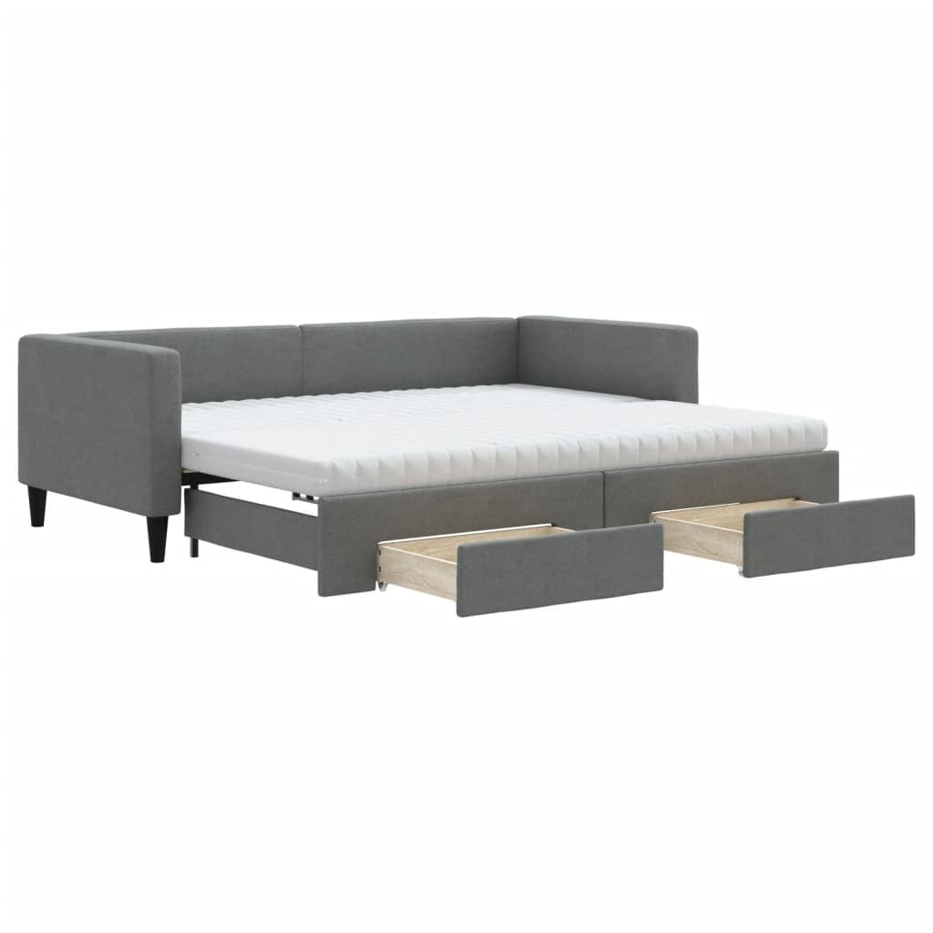 vidaXL Sofá-cama c/ gavetão e gavetas 90x190 cm tecido cinzento-escuro