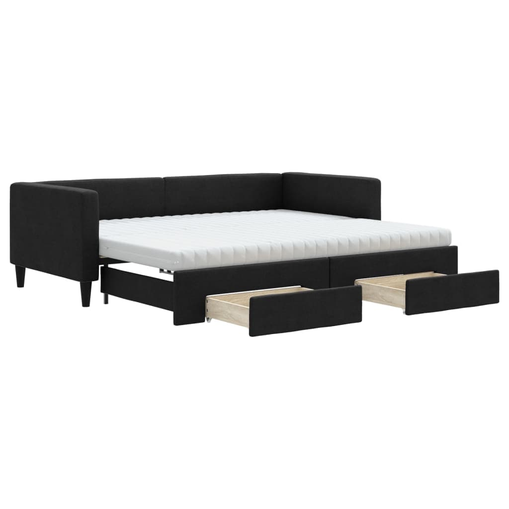 vidaXL Sofá-cama com gavetão e gavetas 90x190 cm tecido preto