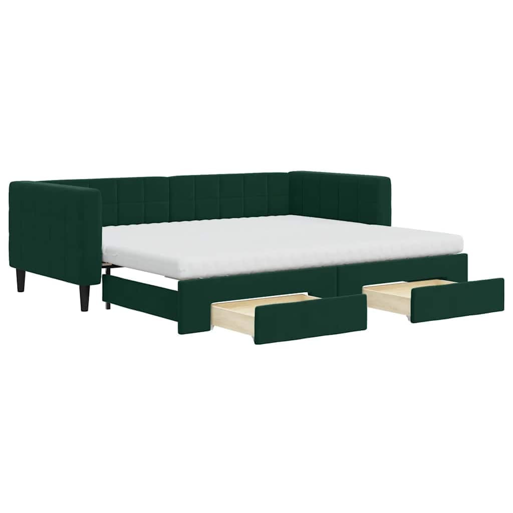 vidaXL Sofá-cama c/ gavetão e gavetas 90x200 cm veludo verde-escuro