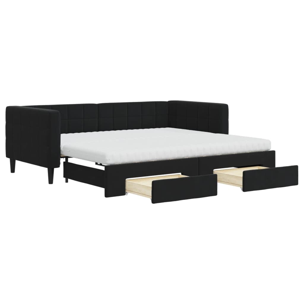 vidaXL Sofá-cama com gavetão e gavetas 90x190 cm veludo preto