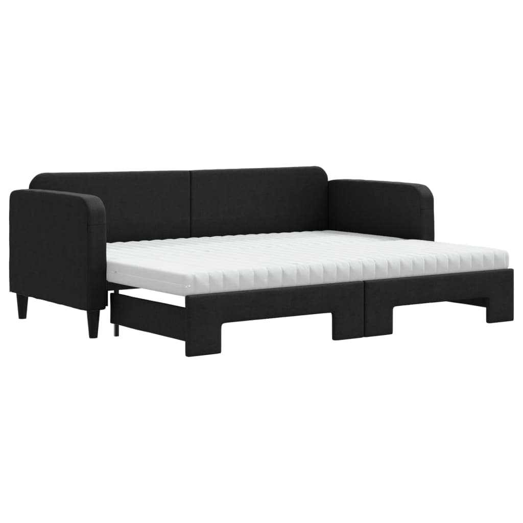 vidaXL Sofá-cama com gavetão e colchões 80x200 cm tecido preto