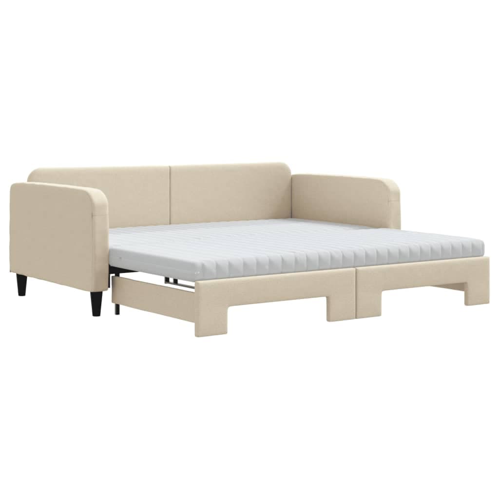 vidaXL Sofá-cama c/ gavetão e colchões 100x200 cm tecido cor creme