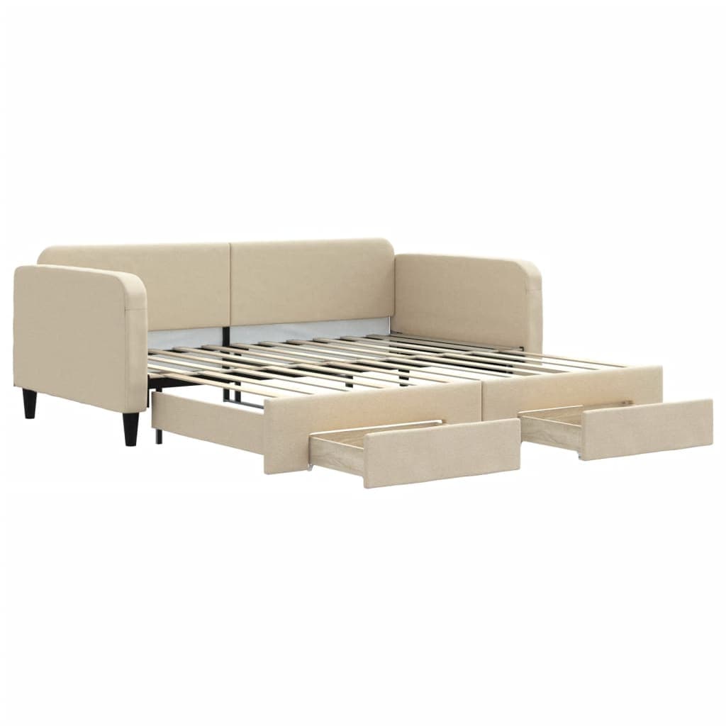 vidaXL Sofá-cama com gavetão e gavetas 100x200 cm tecido cor creme
