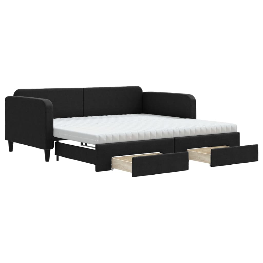 vidaXL Sofá-cama com gavetão e gavetas 100x200 cm tecido preto