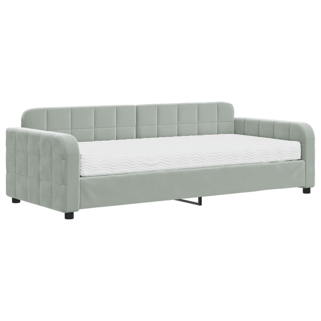 vidaXL Sofá-cama com colchão 90x200 cm veludo cinzento-claro