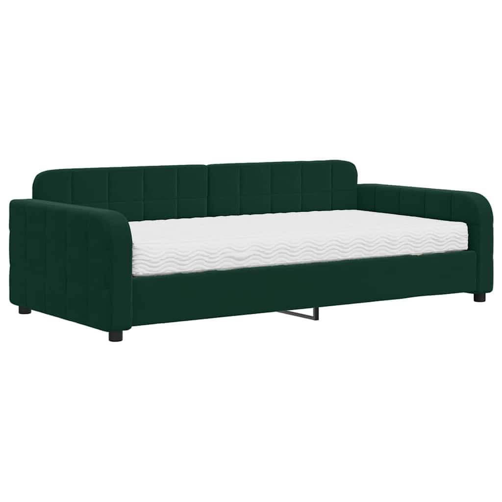 vidaXL Sofá-cama com colchão 100x200 cm veludo verde-escuro