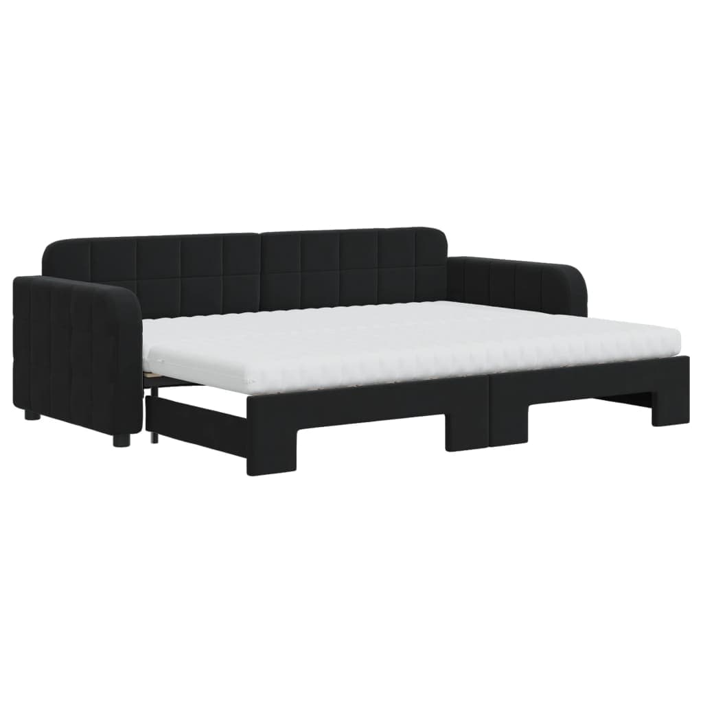 vidaXL Sofá-cama com gavetão e colchões 80x200 cm veludo preto