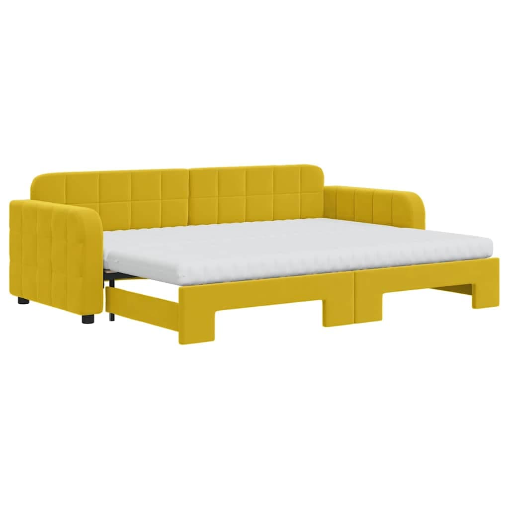 vidaXL Sofá-cama com gavetão e colchões 80x200 cm veludo amarelo
