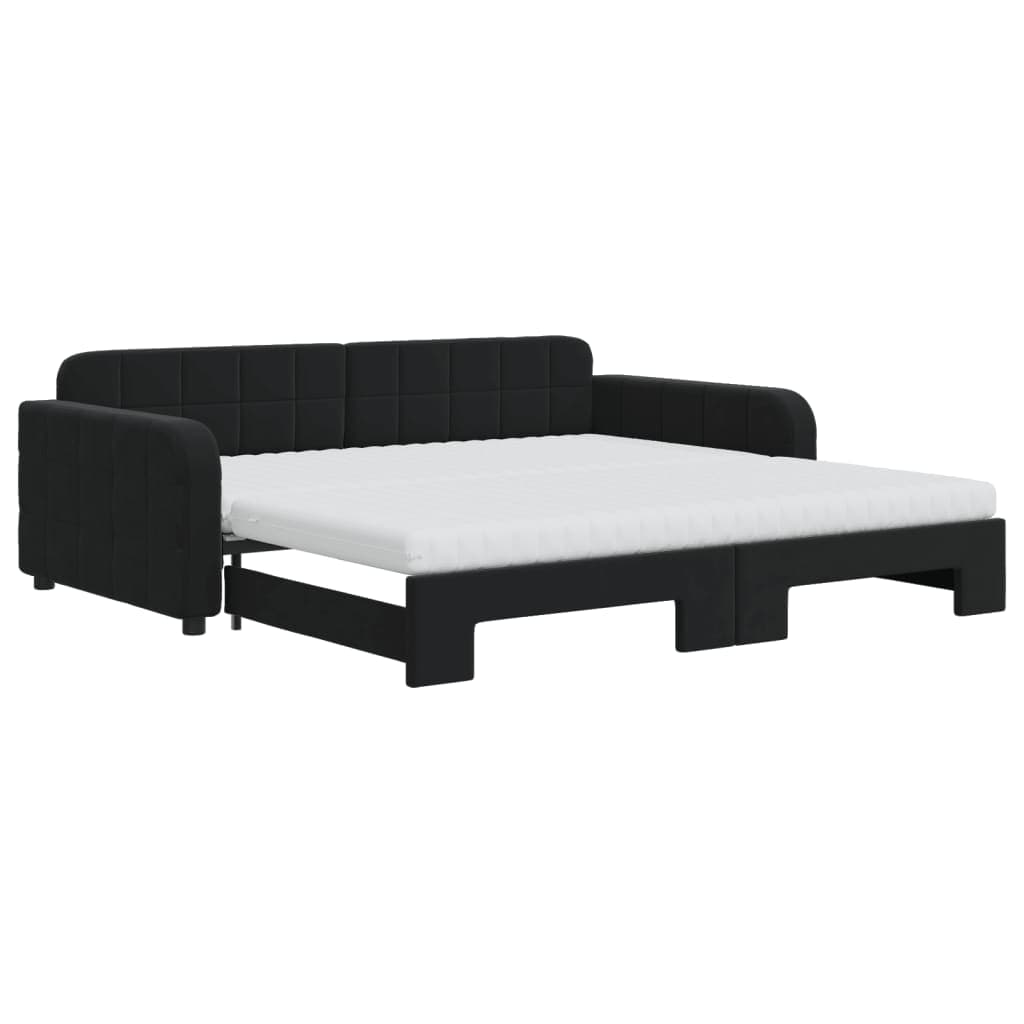vidaXL Sofá-cama com gavetão e colchões 100x200 cm veludo preto