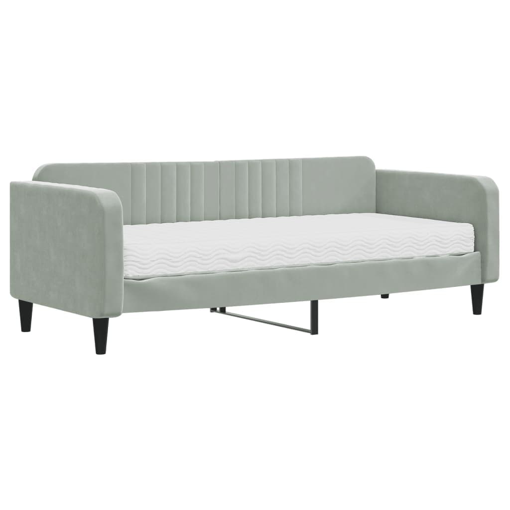 vidaXL Sofá-cama com colchão 90x200 cm veludo cinzento-claro