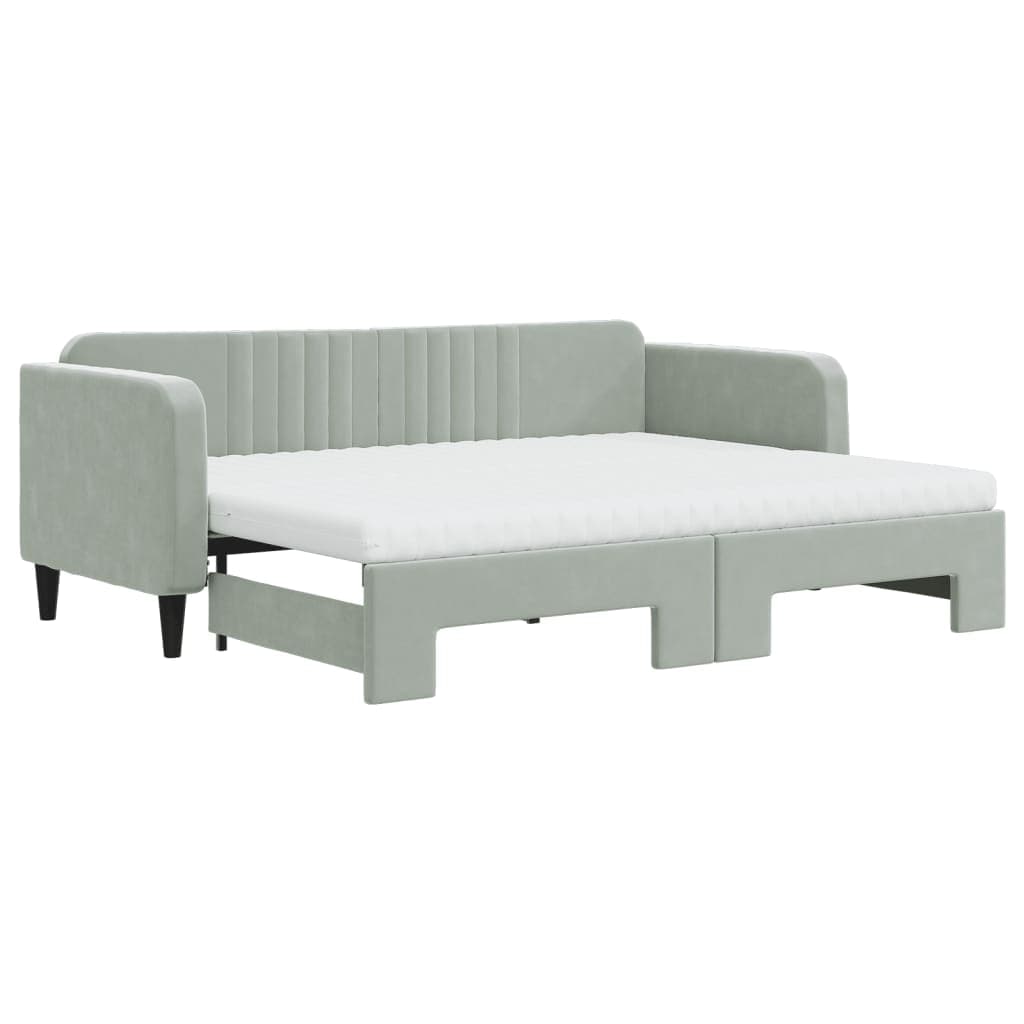 vidaXL Sofá-cama c/ gavetão e colchões 80x200 cm veludo cinzento-claro