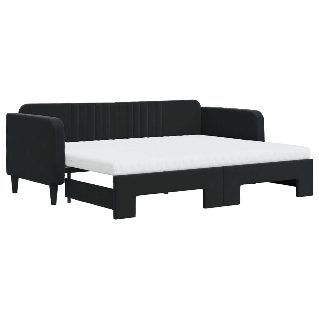 vidaXL Sofá-cama com gavetão e colchões 80x200 cm veludo preto