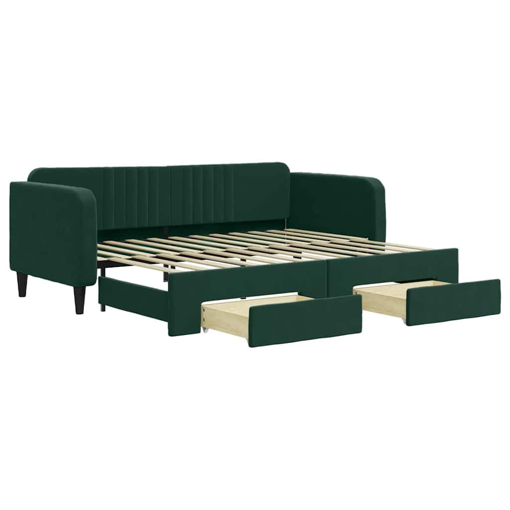 vidaXL Sofá-cama c/ gavetão e gavetas 90x200 cm veludo verde-escuro