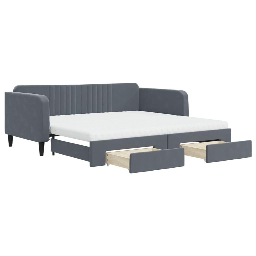 vidaXL Sofá-cama c/ gavetão e gavetas 100x200cm veludo cinzento-escuro